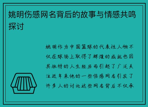 姚明伤感网名背后的故事与情感共鸣探讨